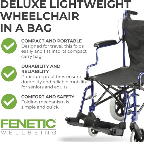Vista 5 de Fenetic Wellbeing - Silla de ruedas plegable ligera para adultos, pesa 26 libras, silla de ruedas portátil de 18 pulgadas con bolsa de transporte