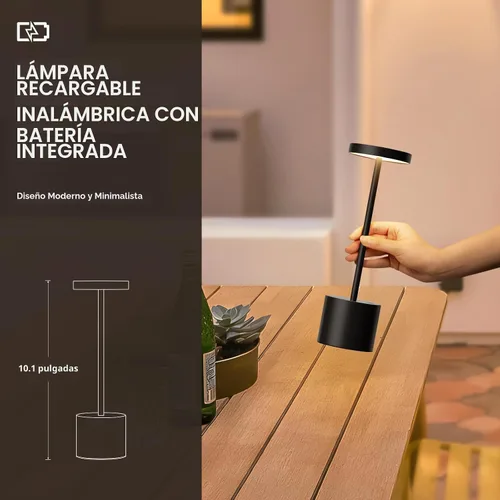 Vista 4 de Lámpara de mesa inalámbrica negra, lámparas con batería recargable de 4000mAh, lámparas LED inalámbricas para exteriores con atenuación continua