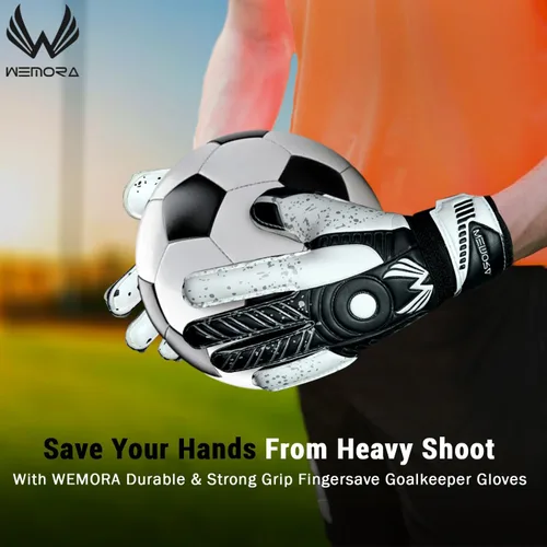 Vista 2 de Guantes de Portero de Fútbol Fingersave para Niños, Jóvenes y Adultos con Palma de Agarre Fuerte de 7.5MM, Espinas Flexibles en los Dedos Guantes