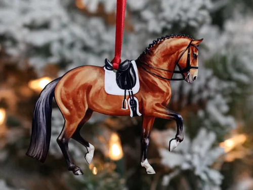 Vista 3 de Adornos navideños de caballo de doma, regalos de caballo para mujeres, decoración de adornos de caballo (bayo)