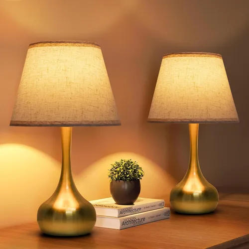 Vista 15 de ONEWISH - Juego de 2 lámparas de mesa de control táctil, de granja, regulables de 3 vías para mesita de noche con pantalla de tela, lámpara