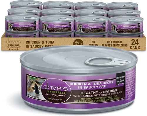 Vista 17 de Dave's Pet Food Grain Free Wet Cat Food (Chicken & Duck Saucey Pate), Naturally Healthy Canned, Added Vitamins & Minerals, Wheat Free, 5.5 oz