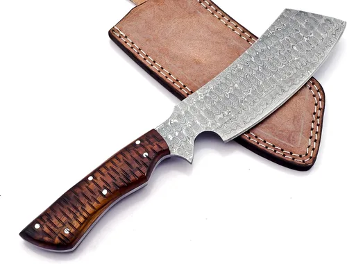 Vista 8 de CP-500 Cuchillo de acero de Damasco hecho a mano de 12.00 pulgadas de acero de Damasco - Hermoso mango de madera de rosa.