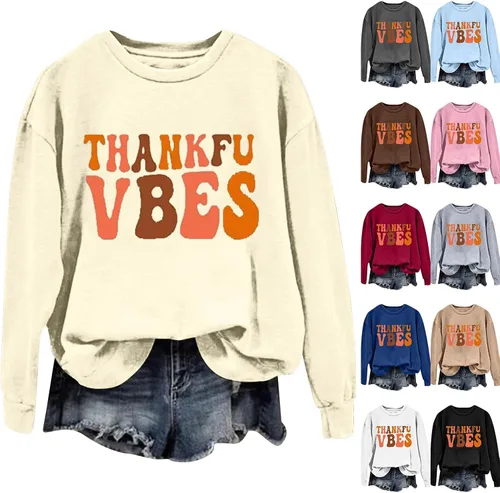 Vista 4 de Wdminyy Sudaderas de moda para mujer 2023 con estampado gráfico de letras de otoño con cuello redondo y manga larga