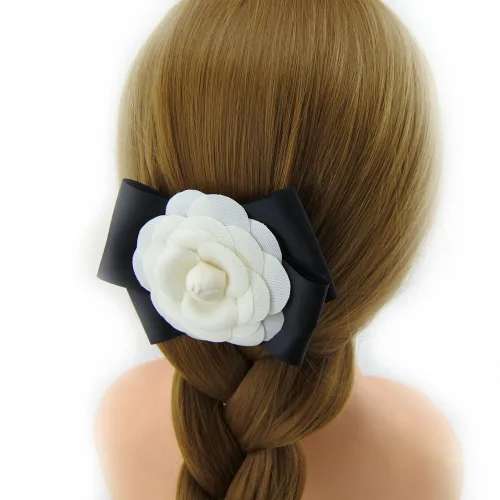 Vista 4 de Broche de pelo para mujer, diseño de flor grande, hermoso clip para el pelo (A101) (blanco)