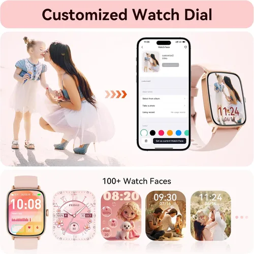 Vista 5 de Reloj inteligente para mujer, reloj inteligente con esfera dinámica HD de 1.85 pulgadas para Android y iPhone con respuesta/hacer llamadas
