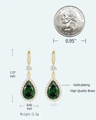Vista 3 de Aretes colgantes de diamantes para mujer, chapados en plataoro, con diamantes de imitación, juego de aretes de lágrima colgantes, piedra natal