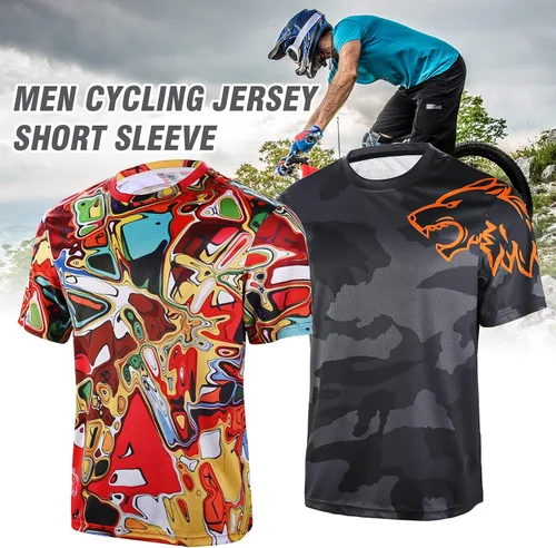 Vista 5 de Wisdom Leaves Camiseta de ciclismo de montaña para hombre, de manga corta, para descenso, absorbe la humedad y de secado rápido