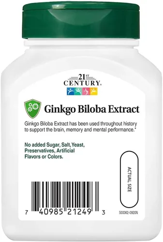 Vista 2 de 21st Century Cápsulas vegetales de extracto de ginkgo biloba, 60