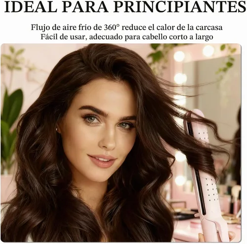 Vista 7 de Alisador y rizador de cabello 2 en 1, rizador de 1.25 pulgadas, color rosa