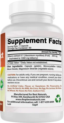 Vista 6 de Best Naturals Extracto de arándano cápsula de 1000 mg (sin OGM) apoya una visión saludable, 90