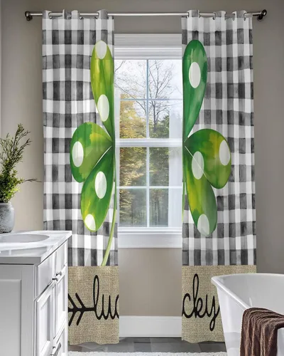 Vista 7 de Cortinas traslúcidas para el Día de San Patricio de 84 pulgadas de largo, juego de 2 paneles de cortinas para cocina, dormitorio, sala de estar