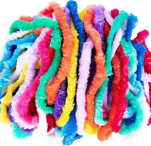 Vista 2 de ArtCreativity Leis hawaianas de plástico, juego de 48, suministros y decoraciones para fiestas Luau, collares florales tropicales hawaianos