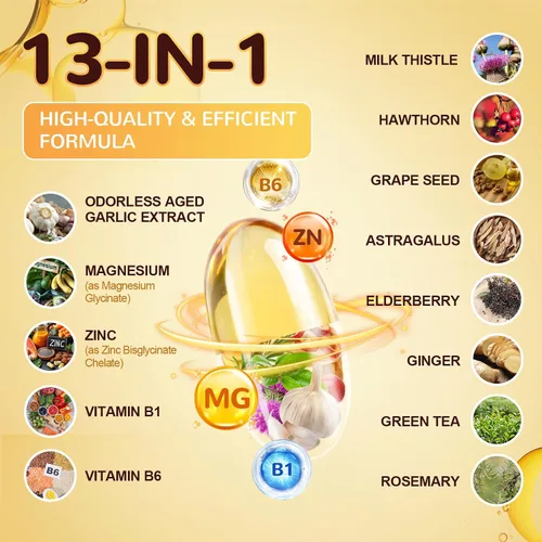 Vista 2 de Totaria Cápsulas de extracto de ajo envejecido liposomal, ajo envejecido inodoro con magnesio, zinc, vitamina B, mezcla de hierbas antioxidantes