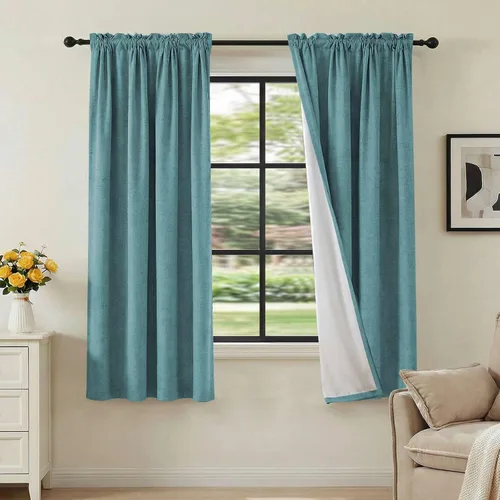 Vista 77 de H.VERSAILTEX Cortinas 100% opacas con aspecto de lino para dormitorio, bloqueo de luz completa, bolsillo para barra, cortinas de ventana gruesas