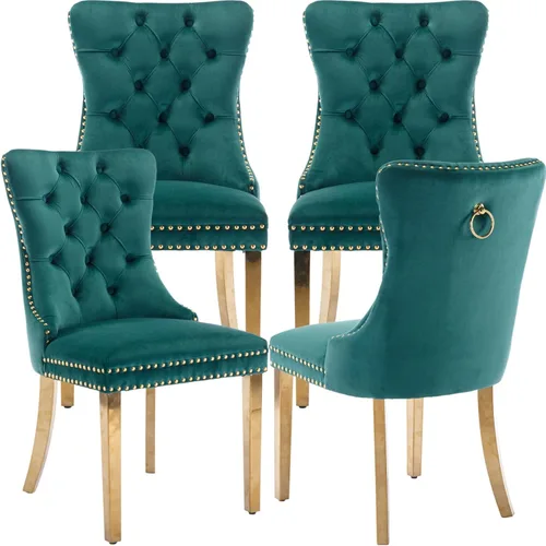 Vista 12 de Juego de 2 Sillas de Comedor Modernas de Mediados de Siglo, Tapizadas en Terciopelo Beige con Respaldo Acolchado, Sillas de Cocina y Comedor, Patas