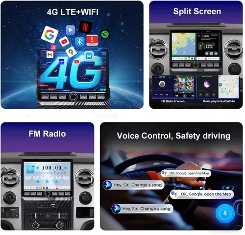 Vista 4 de QLED Radio para Ford F150 2009 2010 2011 2012, 2013 2014 STX XL actualización, estilo de fibra de carbono, reemplazo estéreo de pantalla táctil de 8