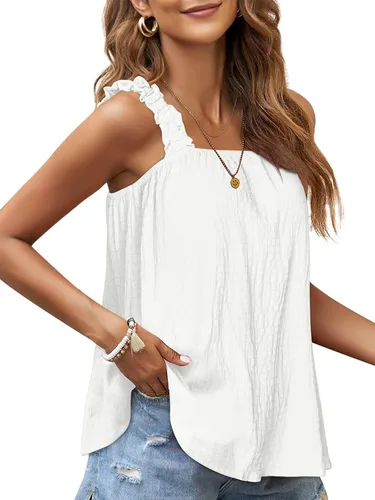 Vista 3 de LYANER Blusa sin mangas con cuello cuadrado y tirantes fruncidos para mujer