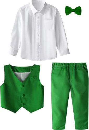 Vista 4 de A&J DESIGN Conjunto de traje de caballero para niños pequeños, 3 piezas, camisas, chaleco y pantalones