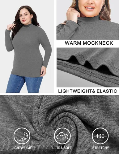 Vista 4 de FOREYOND Womens Plus Size Tops Long Sleeve Lightweight Pullover Mock Turtleneck Tunics Tops