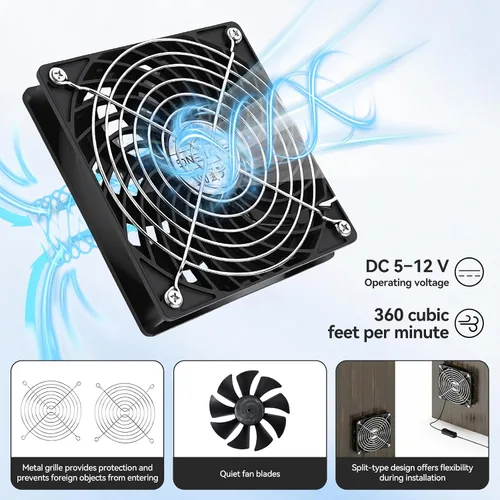 Vista 2 de ELUTENG Ventilador solar de 5 pulgadas, 15 W, máximo 3000 RPM, impermeable, doble ventilador de escape solar con cable de CC de 10 pies y kits