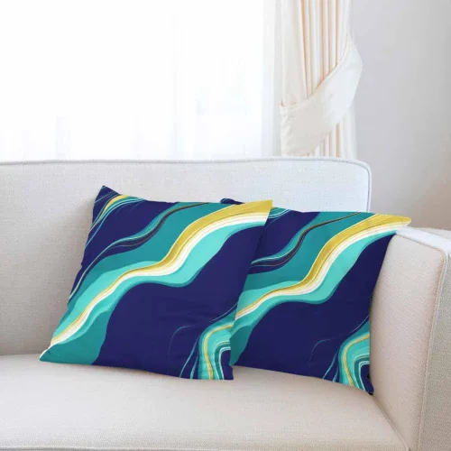 Vista 2 de Juego de 2 fundas de cojín con diseño elegante de textura de mármol azul oscuro y dorado, para sofá, silla, dormitorio, decoración moderna, 18 x 18