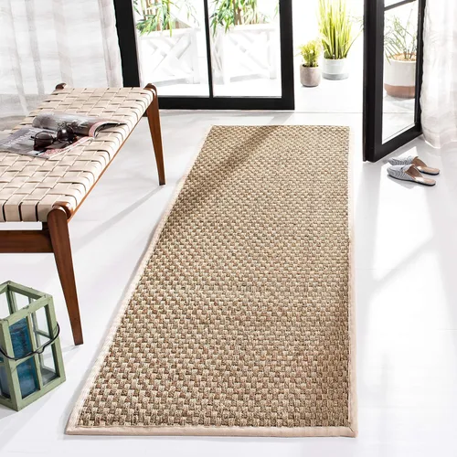 Vista 26 de SAFAVIEH Natural Fiber Collection NF114A - Alfombra de pasillo de hierba marina con patrón de tejido de cesta y borde, de 2 pies 6 pulgadas x 16