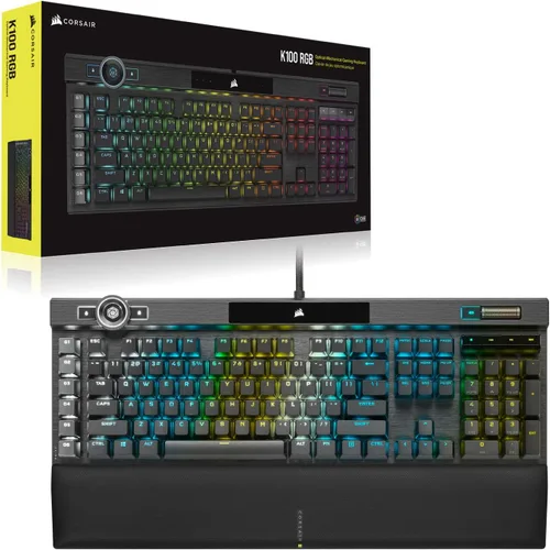 Vista 11 de Corsair Teclado mecánico óptico K100 RGB para juegos - Corsair OPX RGB - Teclas ópticas y mecánicas - Tecnología AXON de hiperprocesamiento para un