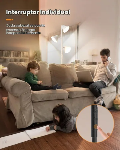 Vista 3 de SIBRILLE - Lámpara de pie LED, lámpara de pie moderna de 36W con control remoto y táctil, 4 temperaturas de color, lámpara de pie con 3 luces
