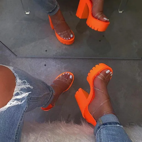 Vista 3 de AIHOU Sandalias de plataforma para mujer, puntera abierta, tacón grueso, tacón alto, sandalias casuales de verano con tiras para mujer