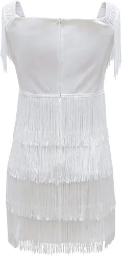 Vista 3 de LYANER Minivestido de fiesta elegante sin mangas con flecos y hombros descubiertos para mujer
