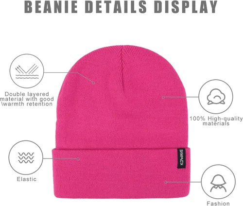 Vista 18 de Gorros de lana para mujeres y hombres, unisex, de punto suave, con puños, diseño de calavera, elástico, color sólido, sombreros de invierno