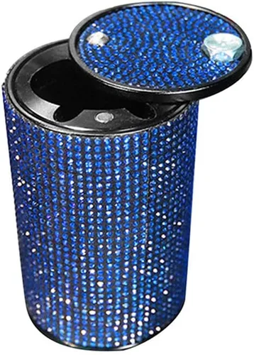 Vista 12 de Cenicero portátil con tapa, a prueba de olores, cenicero de automóvil de diamantes de cristal para mujeres, mini bote de basura ideal para Negro