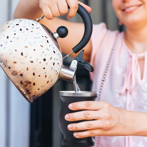 Vista 6 de Beruth Bombilla Yerba Mate Gourd, juego de tazas de té de acero inoxidable de 8 onzas con una tapa multifuncional, dos popotes y cepillos