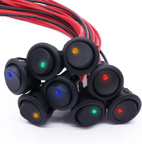 Vista 10 de Twidec /8 unids SPST Punto redondo iluminado interruptor basculante Control de palanca para coche o barco 20A 12V DC On/Off luz LED azul con cables