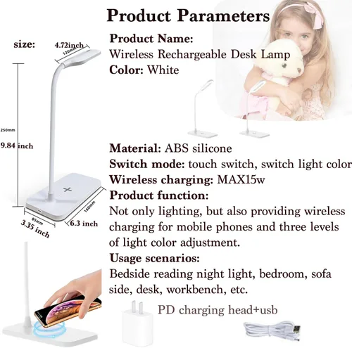 Vista 3 de Lámpara de escritorio LED suave al tacto, 3 ajustes de brillo con LED de luz natural de bajo consumo, cuello flexible ajustable y controles táctiles