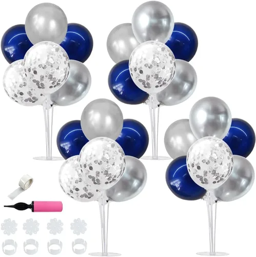 Vista 10 de TONIFUL Juego de 6 centros de mesa de globos de color azul marino y plateado para mesa, kit de arco de globos para decoraciones de graduación 2026