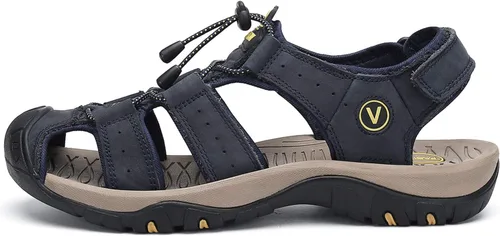 Vista 3 de FLARUT - Sandalias deportivas para hombre, sandalias para senderismo y exteriores, diseño informal de cuero con punta cerrada, sandalias atléticas