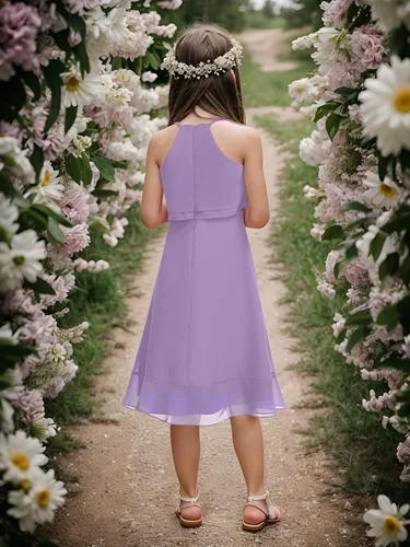 Vista 5 de Vestido de dama de honor para niños, de gasa, con cuello halter, acampanado, elegante, para boda, de 5 a 14 años