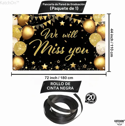 Vista 2 de KatchOn Banner con texto en inglés "We Will Miss You" en negro y dorado