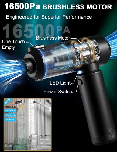 Vista 4 de Aspiradora de Aire Plumero 78000RPM Portátil para Coche Aspiradora Inalámbrica 4 en 1 Soplador de Aire y Bomba, Batería Removible de 6000mAh