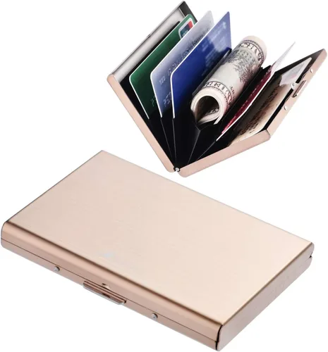 Vista 80 de BONSYL® Soporte para tarjetas de crédito, cartera delgada de metal con bloqueo RFID, con 6 ranuras para tarjetas, para mujeres y hombres.