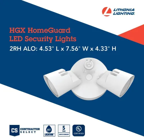 Vista 4 de Lithonia Lighting HomeGuard - 2 luces LED de inundación para exteriores, luces LED para exteriores, sensor de atardecer a amanecer, lúmenes Blanco
