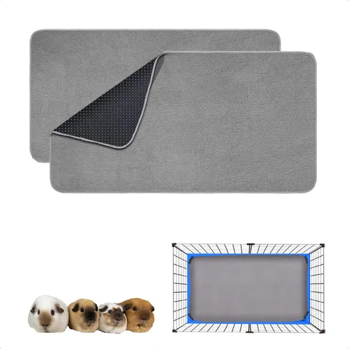 Vista 11 de Forro para jaula de conejillo de indias, paquete de 2 – Lavables, reutilizables, a prueba de fugas, almohadillas de cama de vellón para animales
