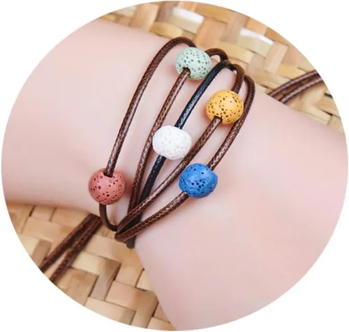 Vista 6 de Pulseras de aceite esencial, cuentas de piedra de lava, cuerda trenzada de cuero, pulseras para hombres y mujeres, 1 unidad (S5), Piedra