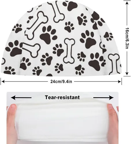 Vista 2 de Gorro de natación unisex con diseño de pata de perro y lazo, impermeable, para pelo largo y corto