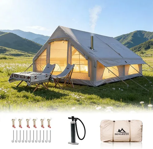 Vista 14 de SENLEETO Tiendas inflables para acampar, gran tienda de camping inflable con bomba manual, tiendas inflables fáciles de montar para 4-6 personas