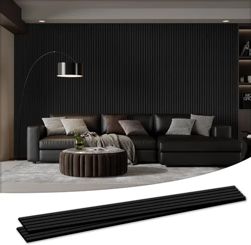 Vista 18 de Paquete de 4 paneles acústicos de pared de 105.9 x 12.6 x 0.8 pulgadas, absorbentes de sonido, paneles de pared de listones de madera para Teca