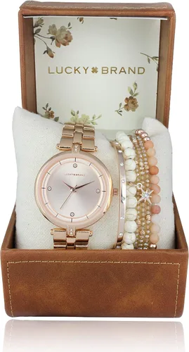 Vista 6 de Lucky Brand Relojes para mujer, de acero inoxidable, con cristales acentuados, minimalista, movimiento de cuarzo, pulsera y caja de regalo