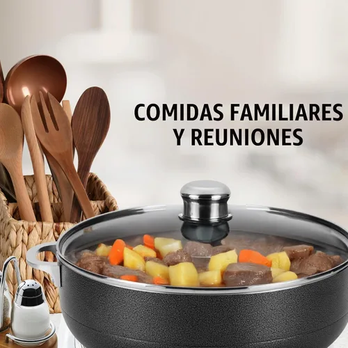 Vista 2 de Alpine Cuisine Olla de aluminio antiadherente de 7 cuartos de galón con tapa de vidrio y mango remachado, utensilios de cocina resistentes